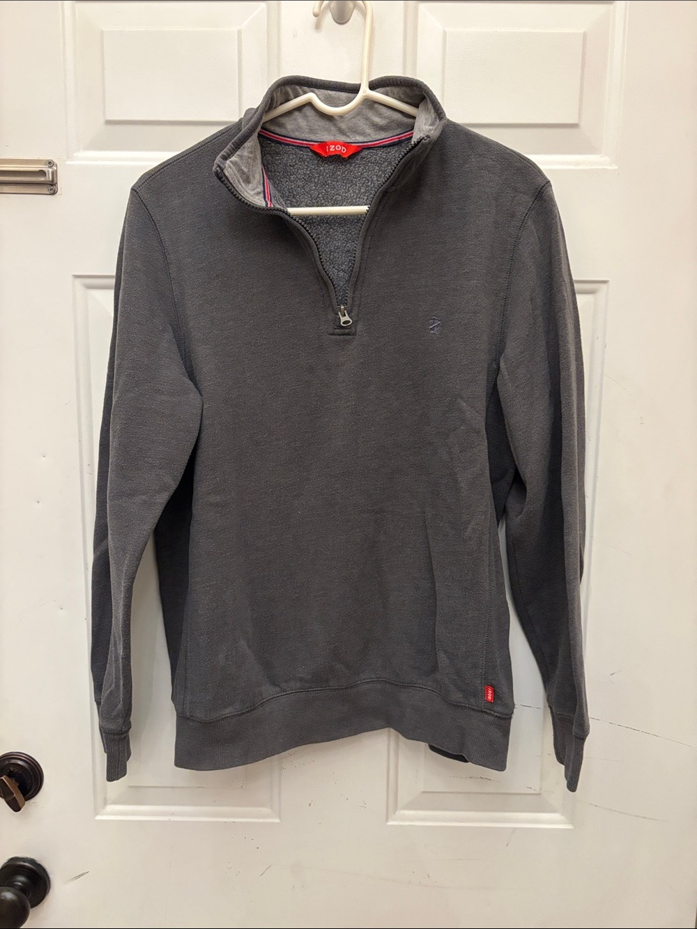 Izod Men's Dark Gray Half-Zip Sweatshirt with Red Trim